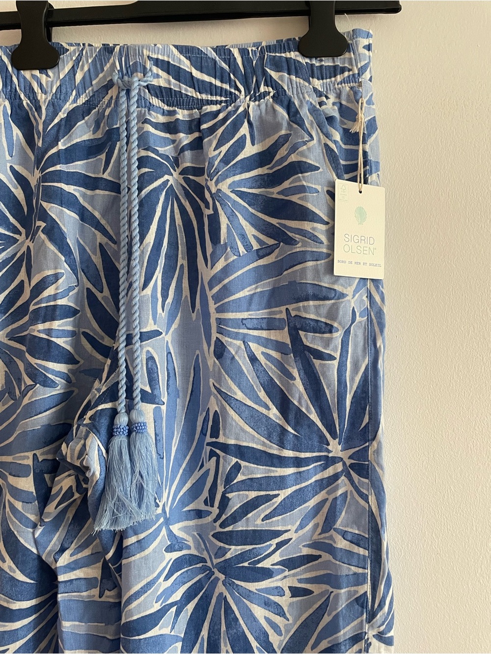 Sigrid Olsen Blue & White Palm-Print Wide Leg Trousers - Picture 3 of 5